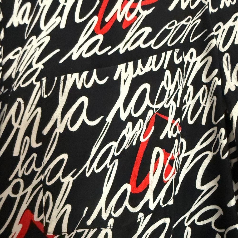 Kate Spade Black and White Script with Red Hearts Blouse - Picture 9 of 9